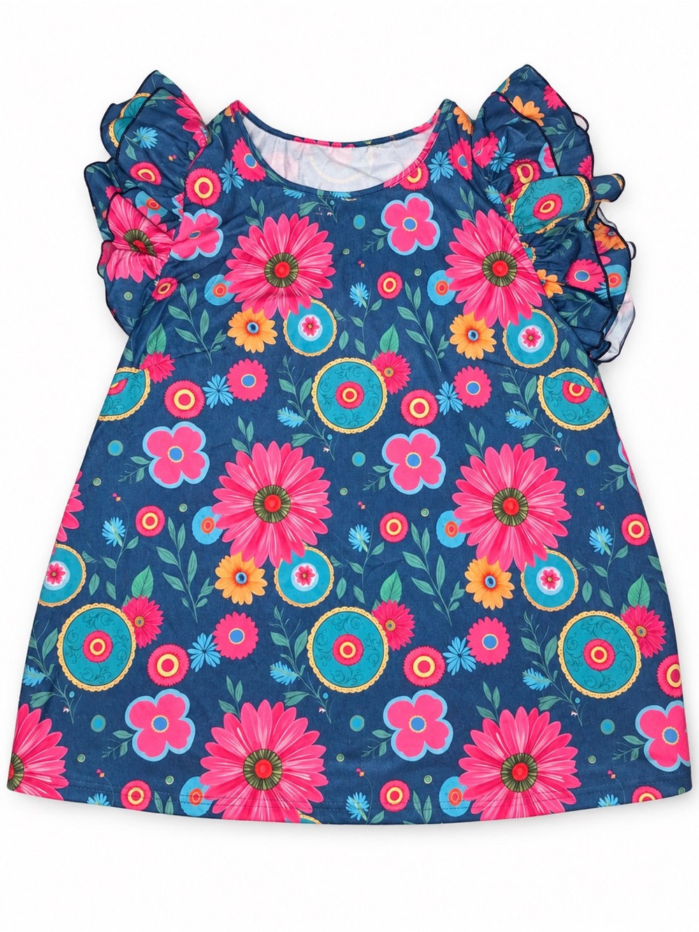 Emery Rose 1XL Navy Floral Ruffle Flutter Sleeve Blouse Plus Size